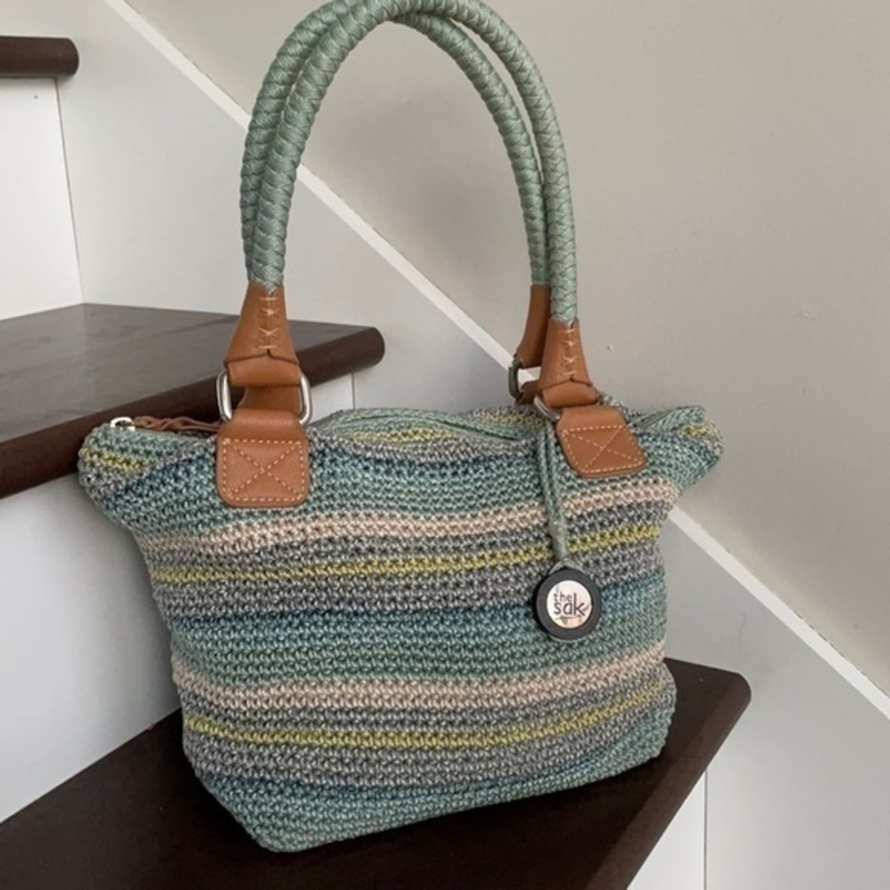 - The Sak Like new Shoulder Bag Handbag Purse soft aqua cream yellow gray …